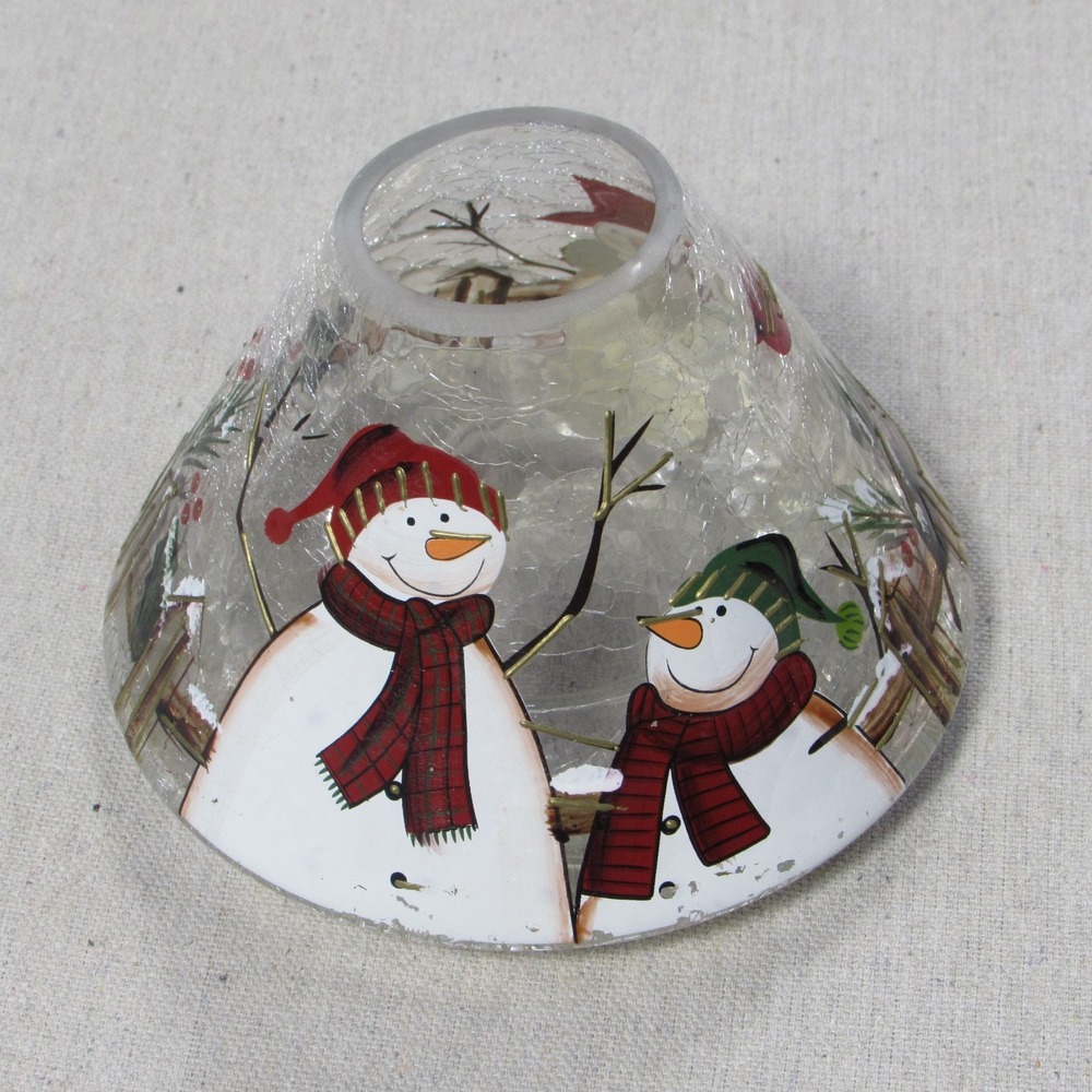 Yankee Candle Crackle Glass Snowman Family Glass Jar Candle Shade Winter Holiday